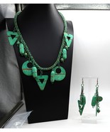 Vtg Demi Parure Oxidized Green Copper Tone Statement Necklace Earrings Boho - £39.42 GBP