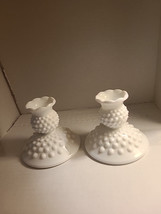 Fenton Hobnail Milk Glass Set Of 2 Candlestick Holders  - £8.02 GBP