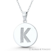 Initial Letter &quot;K&quot; CZ Crystal 925 Sterling Silver Rhodium 27x18mm Circle Pendant - £23.01 GBP+