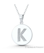Initial Letter &quot;K&quot; CZ Crystal 925 Sterling Silver Rhodium 27x18mm Circle... - $28.40+