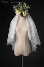 Ivory Shoulder Length Wedding Bridal Veils Layer Floral Lace Tulle Bridal Veils  image 13