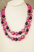 VINTAGE Costume Jewelry Raspberry Pink Beaded AB Crystal Bib Necklace 19... - $34.64