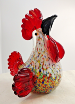 Hand blown Glass Art colorful Rooster Speckled Figurine 6&quot; - £21.35 GBP