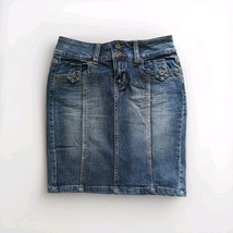 Blue Denim Pencil Women&#39;s Jean Skirt Distressed  Stretch Size 5 NWT Youn... - $16.83