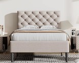 Twin Size Upholstered Platform Bed Frame With Linen Tufted Headboard Woo... - $243.99