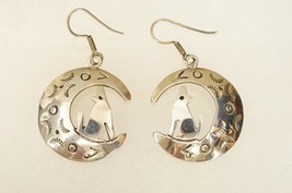 Vintage Taxco Mexico Sterling Silver Jewelry 925 Howling Wolf Moon Earrings - £27.28 GBP