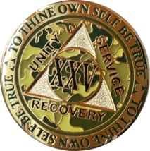 25 Year AA Medallion Reflex Camo Gold Plated Sobriety Chip Camouflage Coin XXV - £12.57 GBP