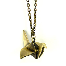 Origami Bird Necklace Japanese Crane Metal Pendant Jewelry New Clasp Chain Paper - £10.35 GBP