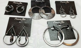 Franco Gia Earrings 5 Pair Black Metallic Hoops & Dangles    #15 New - $27.58