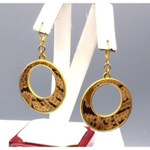 Vintage Snake Skin Hoop Earrings, Gold Tone Dangles - $19.35