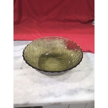 Indiana Avocado Glass Basket Weave Bowl, Vintage Serving Dish 9&quot;, MCM Decor - £11.15 GBP