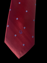 Dior Tie Vintage Christian Dior Spell Out Designer Burgundy Blue 3&quot; Poly... - $40.92