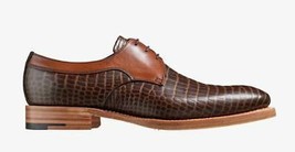 Handmade Men&#39;s Genuine Calf Leather Crocodile Print Two Tone Lace-Up Derby Shoes - £114.68 GBP