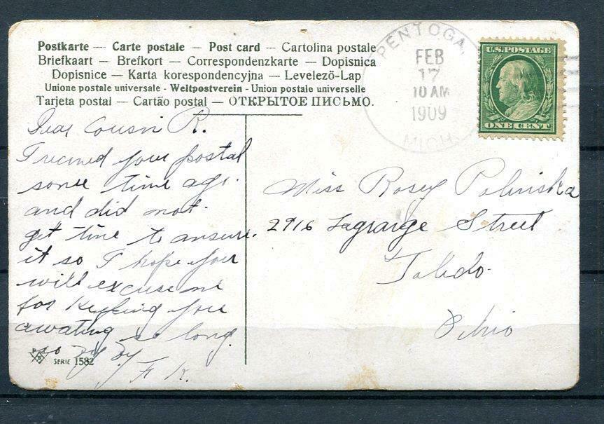 Primary image for USA 1909 Color Postal Card Used Franked with 1c Franklin 9717