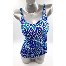 Maidenform Womens Tankini Swimsuit Top Size Small Blue Green Ikat Underwire Swim - $27.37