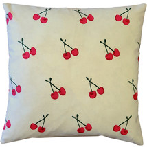 Cherry Rain Cotton Print Throw Pillow 17x17, Complete with Pillow Insert - £20.70 GBP