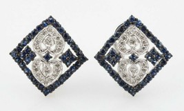 Gorgeous 14k White Gold Diamond and Sapphire Plaque Earrings TCW = 3 ct - £1,645.29 GBP