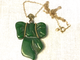 Carved BAKELITE Pendant on Attached Yellow Gold 1930s-50s 17“ Chain - £35.83 GBP