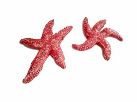 2Pc Artisan Ceramic Starfish Ornament For Wall Decor, Red Sea Star Tile ... - £47.48 GBP