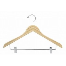 17&quot; Light Bamboo Wooden Suit Hanger w/Clips (pack of 10) - £25.75 GBP