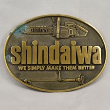 Vintage Belt Buckle Solid Brass Shindaiwa Lawn Garden Lumber Logger Tools USA - £28.14 GBP