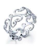 Full Eternity Heart Ring Filigree Silver Promise Wedding Band 14k White ... - £24.15 GBP