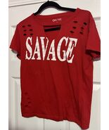 On Fire Women&#39;s Short Sleeve  Red Savage T Shirt Size Large,Pre Owned - $10.00