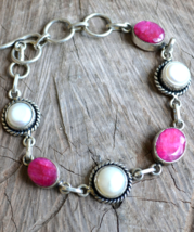 Ruby bracelet, pearl bracelet, Gemstone bracelet, chain bracelet, silver... - £19.80 GBP