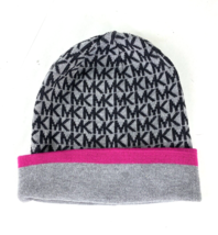 Michael Kors Hat Knit Beanie Logo Gray &amp; Pink Soft  H3 - £27.68 GBP