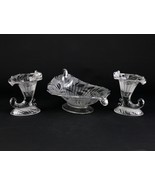 Fenton Silvertone Etched Cornucopia Console Set Bowl &amp; Candlestick, Vint... - $95.00