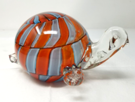 Glass Turtle Figurine Imperfect Orange Blue Swirl Handmade Large Art Sculpture - £18.33 GBP