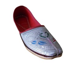 Men Shoes Indian Handmade Jutties Boho Leather Espadrilles Silver Mojari US 8 - £43.95 GBP