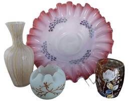 c1890 Victorian Art Glass Collection, Rainbow blown mold vase, Brides bo... - £230.76 GBP