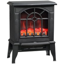 Black Electric Fireplace Heater with Realistic Log Flame LED - $253.42 CAD