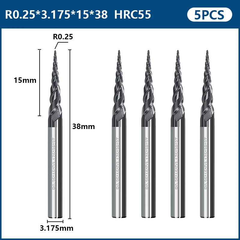 XCAN Tapered Ball Nose End Mill 1/8&#39;&#39;(3.175mm) Shank Super Coated Carbide Millin - £292.59 GBP