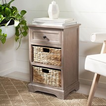 3-Drawer Storage Nightstand Side Table, Carrie White Wash/Natural Wicker, - £81.50 GBP