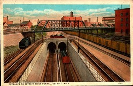 Vintage Linen Postcard Detroit, Entrance To Detroit River Tunnel -bk34 - £3.95 GBP