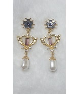 Sailormoon inspired gold heart, lavender, faux diamonds, pearl drop earr... - £12.95 GBP