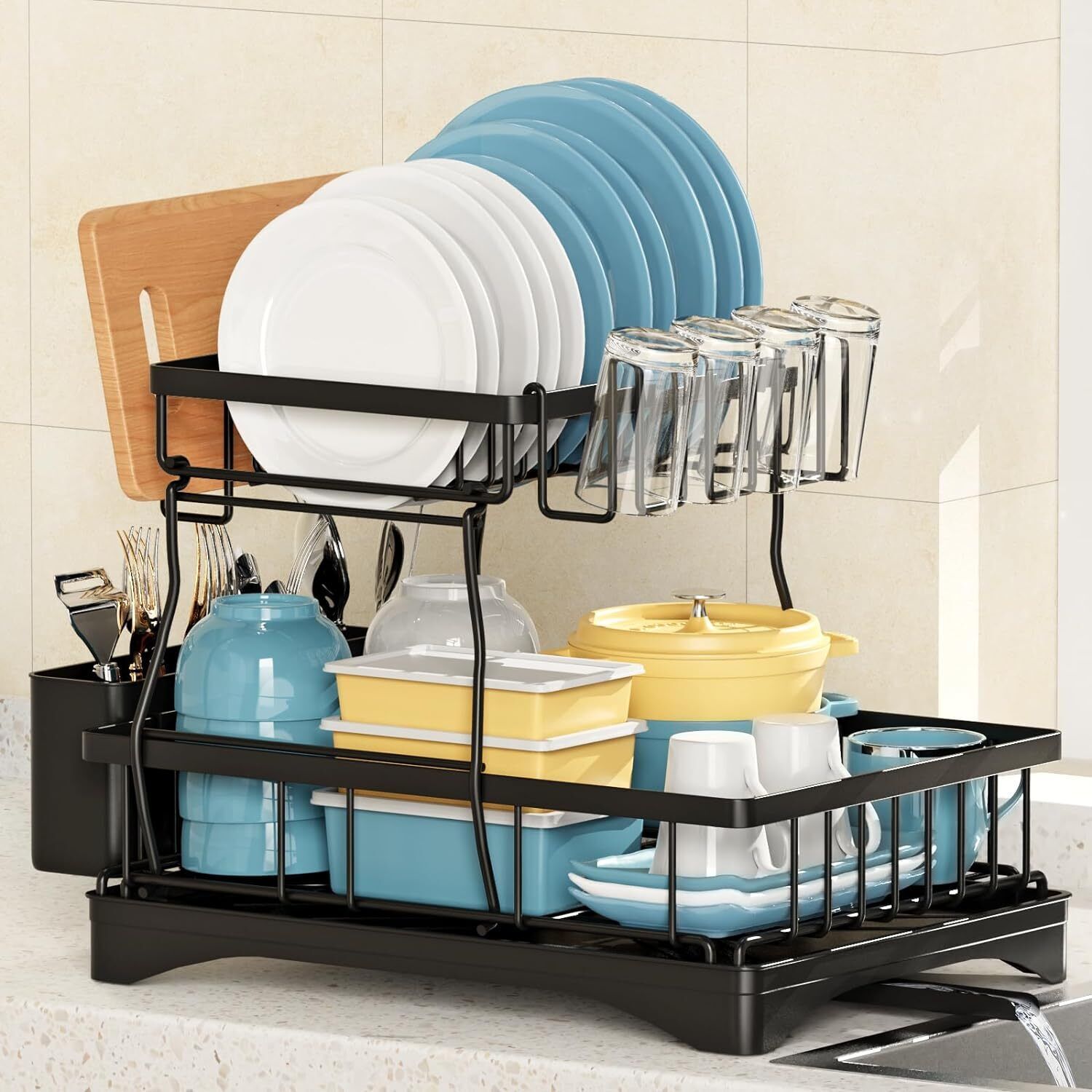 Primary image for Kitchen Dish Cup Drying Rack Utensil Drainer Dryer Tray Cutlery Holder Organizer