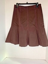 Tangents Womens Sz 5 Juniors Stretch Brown Skirt Side zip Embroidered Full Skirt - £11.90 GBP