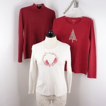 3pc Croft &amp; Barrow Womens S/PS Holiday Winter Christmas Long Sleeve Stretch Tops - £14.38 GBP