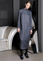 Europ EAN Wear To Work Dress Kaftan Long Sleeves Collared Gray Tall L 14 - £220.35 GBP
