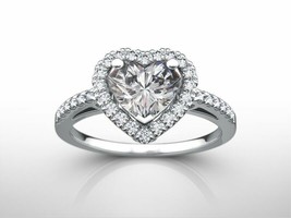 Halo Engagement Ring 1.80Ct Heart Shape Diamond Solid 14k White Gold in Size 5 - £209.37 GBP