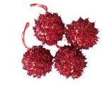 Midwest 4 Ruby Red Sequin and Beaded Ball Ornaments 2.5 inches high - $12.35