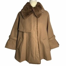 Secret Garden Korea Silk Wool Swing Coat M Brown Faux Fur Snaps Pockets  - £219.14 GBP