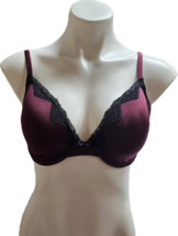 Gap Body Underwire Lined Demi Plunge Bra 36D burgundy Black Lace - $13.86