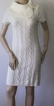 NINE WEST Cozy Soft Ivory Cable Knit Sweater Button Hi Neck Detail Dress (Size M - £23.55 GBP