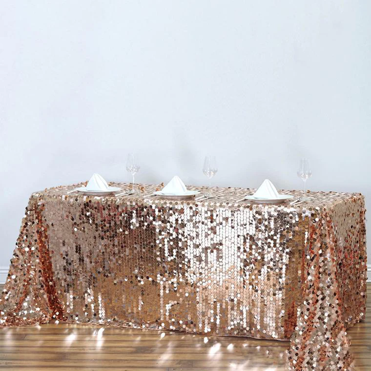 Blush - 90X132&quot; Rectangle Tablecloth Gold Premium Big Sequin Wedding Party - £97.52 GBP