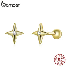 100% 925 Silver Star Stud Earrings, Handmade 6mm Dainty CZ Gold Plated Earrings  - £13.15 GBP