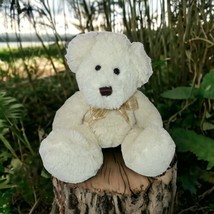 Chosun Plush White Teddy Bear Stuffed Animal Toy Cream Brown Pattern Bow 13&quot; - £9.02 GBP